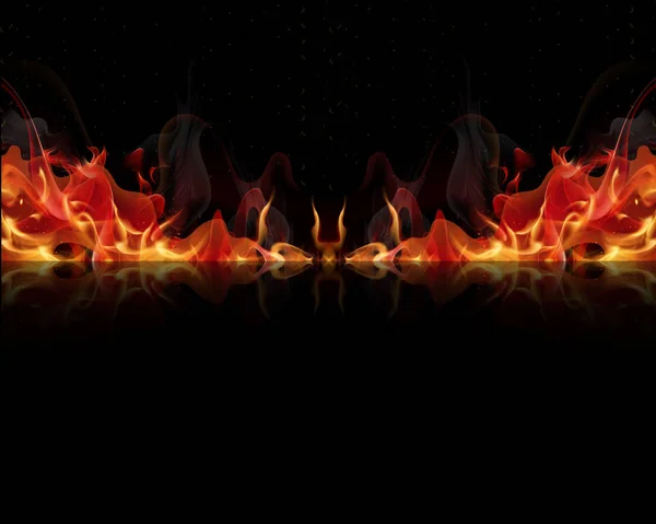 Llamas de fuego sobre un fondo negro — Vector de stock