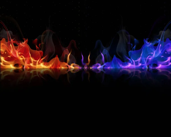 Red and blue flames on a black background — Stock Vector