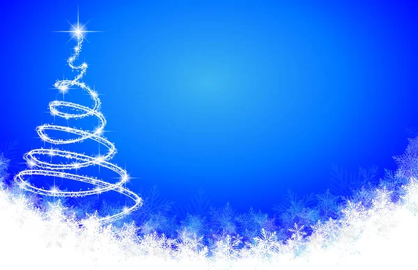 Αφηρημένα, σπειροειδή χριστουγεννιάτικο δέντρο στο φόντο των χιονονιφάδων — Διανυσματικό Αρχείο