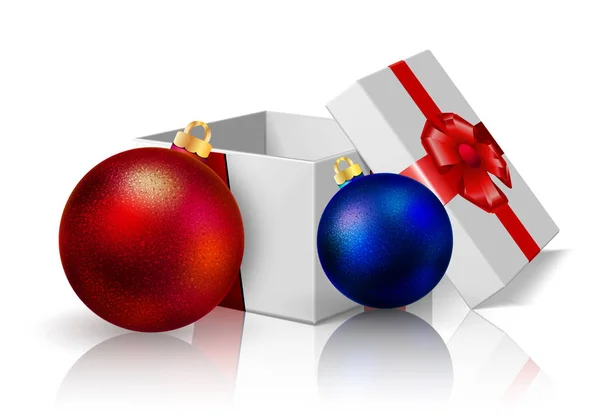 Festive box and Christmas balls — Stock Vector