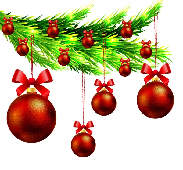Ramo de árvore de Natal com bolas de Natal — Vetor de Stock