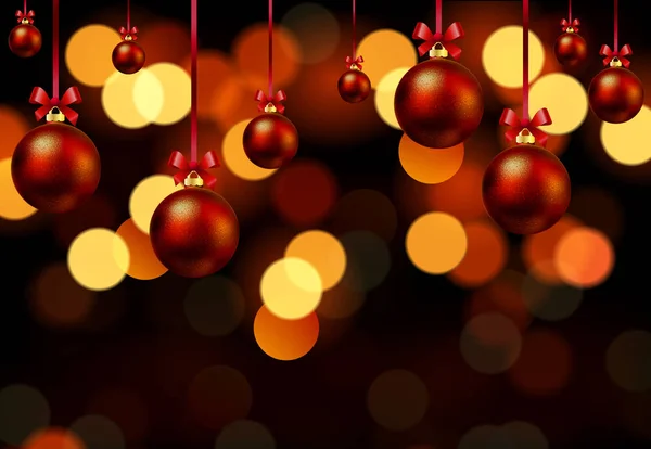 Hängende Weihnachtskugeln auf Bokeh-Hintergrund — Stockvektor