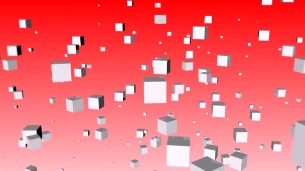 Abstract white cubes of weightlessness on a red background. — Stock Video