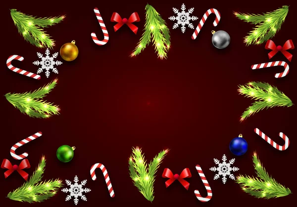 Cadre avec bonbons et décorations de Noël — Image vectorielle