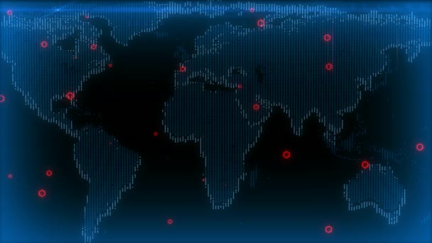 Mapa do mundo marcado com pontos vermelhos . — Vídeo de Stock