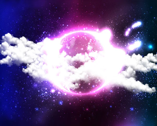 Ljusa planet med moln i yttre sky — Stock vektor