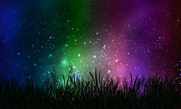 Трава на фоне космического ночного неба — стоковый вектор