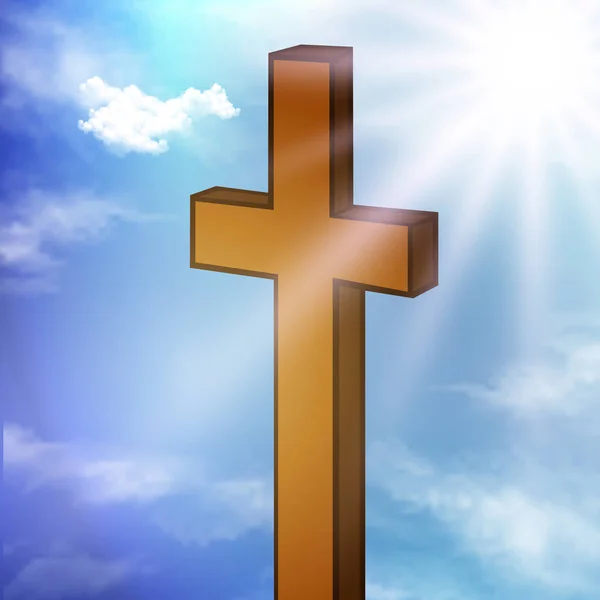 Деревянный крест против неба и света — стоковый вектор