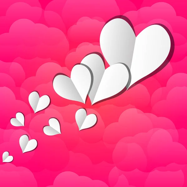 Corazones de papel sobre un fondo de nubes — Vector de stock