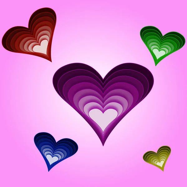 Colored hearts on a purple background — Stock Vector