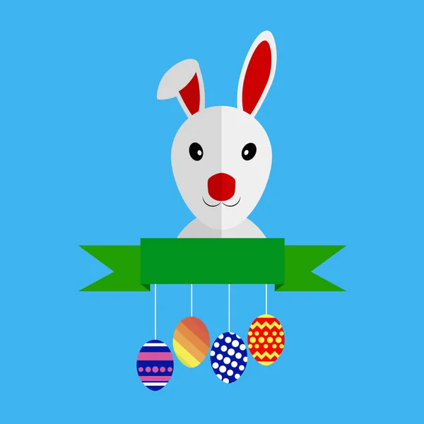 Lapin avec oeufs de Pâques et ruban — Image vectorielle