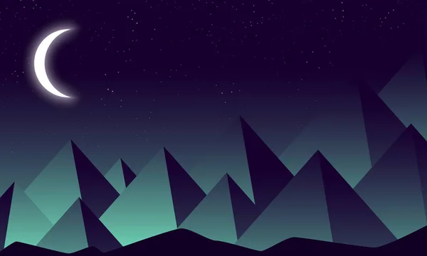 Luna creciente sobre el fondo de las montañas nocturnas — Vector de stock