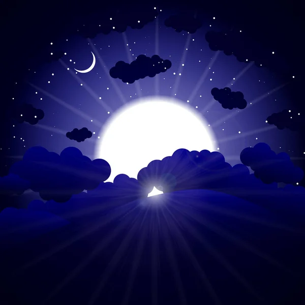 Resningen av solen i natten och molnen — Stock vektor