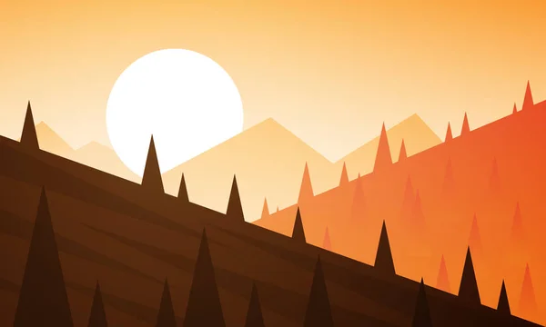 Peisaj grafic al munților la apus de soare — Vector de stoc