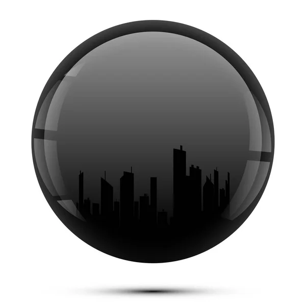 Silhouette of city in black sphere — Stock Vector