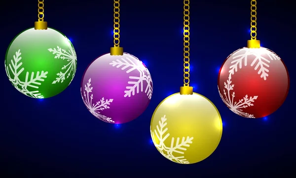 Bolas de Navidad multicolores con copo de nieve — Vector de stock