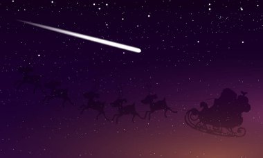 Noel Baba ve gece yıldızlı gökyüzü kuyruklu yıldız