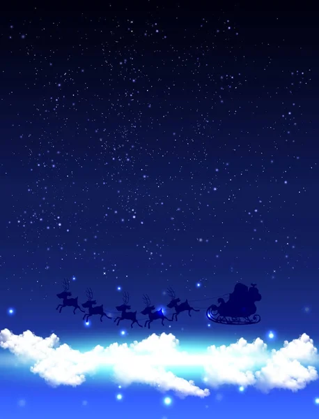 Noel Baba'ya bir yıldızlı gece gökyüzü bulutlu — Stok Vektör