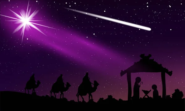 Noël de Jésus et de la comète dans le ciel étoilé nocturne — Image vectorielle