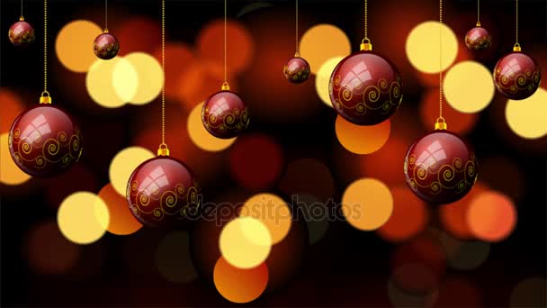 Appendere Palle Rosse Natale Con Modello Sullo Sfondo Bokeh — Video Stock