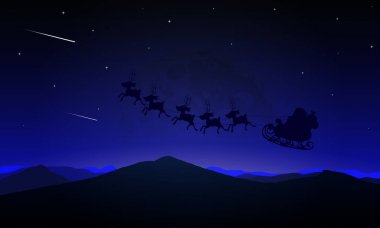 Ayın üstünden uçan bir Noel Baba'nın gece manzarası