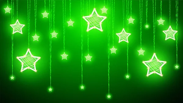 Opknoping kerstversiering van sterren op een groene achtergrond — Stockvector