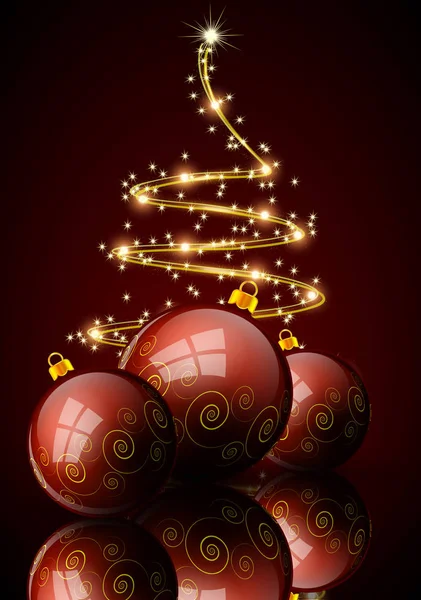 Red Christmas balls on the background of an abstract Christmas tree — Stock Vector