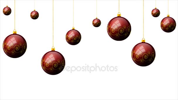 Hangende Rode Kerstballen Met Een Patroon Een Witte Achtergrond — Stockvideo