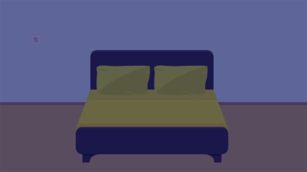 Ліжко Плоскому Дизайні Художня Відеоілюстрація — стокове відео