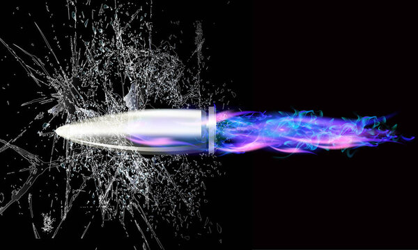 Пуля бьет стекло.
