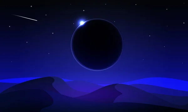 Paesaggio della notte Eclissi solare nel deserto — Vettoriale Stock