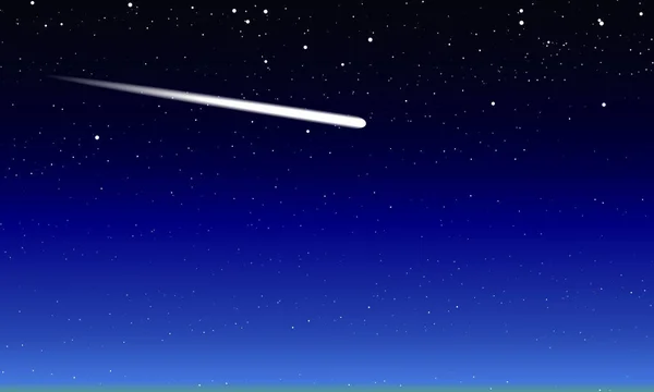 Cometa en el cielo azul estrellado de noche — Vector de stock