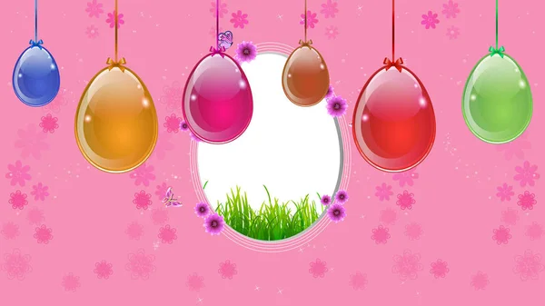 Pink easter background with a hanging egg — Stock Vector