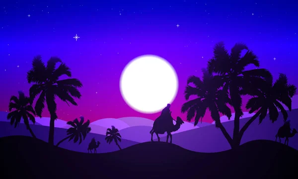Landschap van de woestijn in de nacht — Stockvector