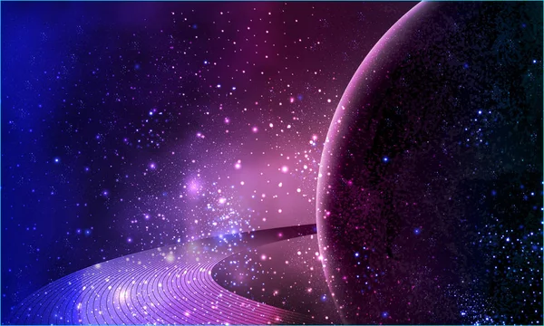Violet planet in space with rings of Saturn — Stock Vector