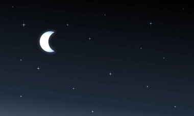 Gece gökyüzünde hilal, vektör sanat çizimi.