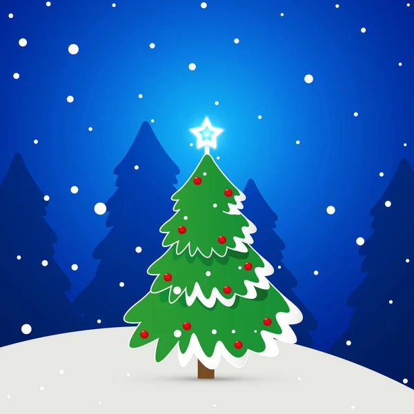 Paisagem Dos Desenhos Animados Uma Árvore Natal Festiva Fundo Das — Vetor de Stock