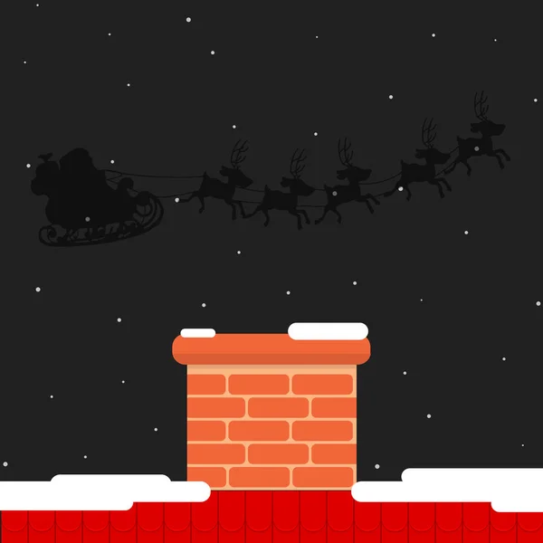 Santa Claus Volando Sobre Chimenea Ilustración Arte Vectorial — Vector de stock