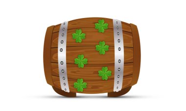 Aziz Patrick Günü için dört yapraklı bira fıçısı, vektör sanat illüstrasyonu.