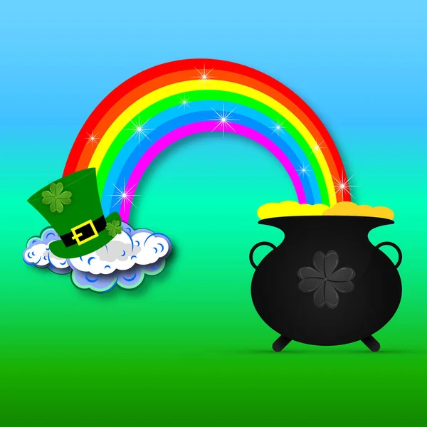 Chaudron Avec Arc Ciel Pour Patricks Day Illustration Art Vectoriel — Image vectorielle