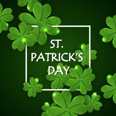 Aziz Patrick Günü için beyaz çerçeveli Clover kartı, vektör sanat çizimi.