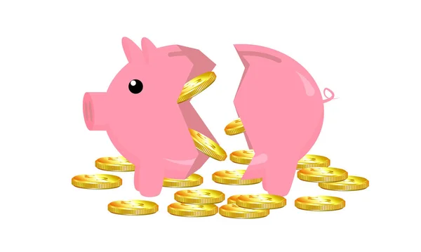 Broken Piggy Piggy Bank Coins Vector Art Illustration — Stock Vector