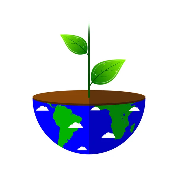 Plant Van Een Half Gesneden Aarde Planeet Vector Kunst Illustratie — Stockvector