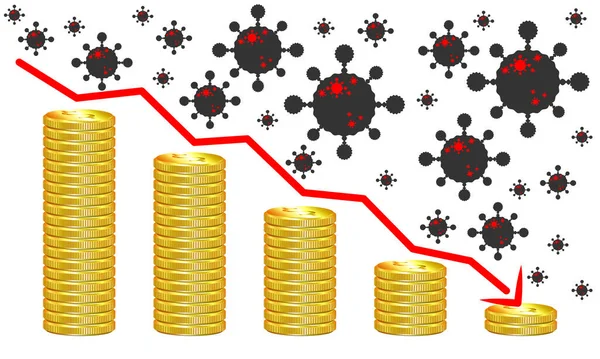 危机中的金币和股市图表 矢量艺术图解 — 图库矢量图片