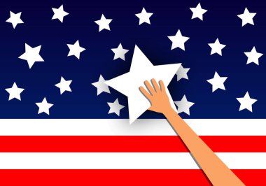 ABD bayrağına el ele tutuşan yıldız, vektör sanat çizimi.