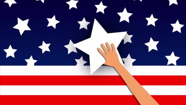 Hand Holds Star Usa Flag Art Video Illustration — Stock Video