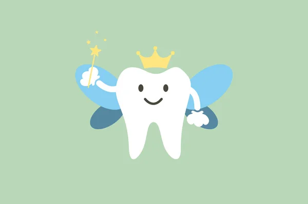 Cute healthy white teeth is tooth fairy — Stock Vector