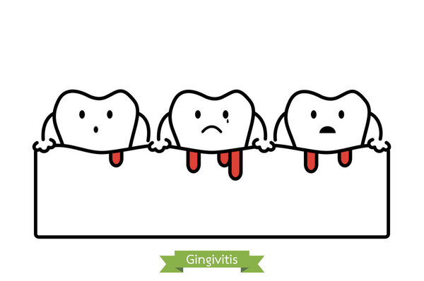 gingivitis and bleeding - cartoon vector outline style