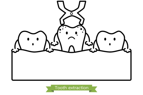 Extracción de dientes por instrumento dental - estilo de contorno de vector de dibujos animados — Archivo Imágenes Vectoriales