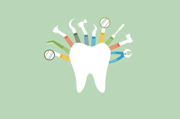 Οδοντιατρική πράξη και δόντι σχήμα - επίπεδη στυλ διάνυσμα κινουμένων σχεδίων — Διανυσματικό Αρχείο